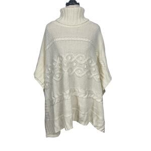 LOFT Poncho Sweater Chunky Knit Turtleneck Size 14/16 NEW